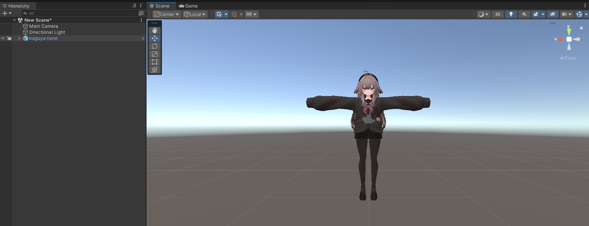 UnityのHierarchyへギミックのないアバターPrefabを追加した画面
